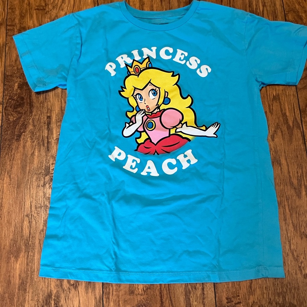 Super Mario Blue Princess Peach Kids Tee, Sz 10/12